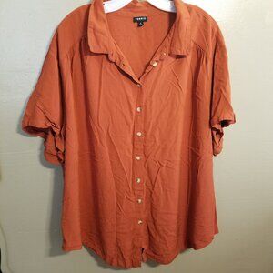 Torrid Short Sleeve Button Down Top, Plus Size 4X, Burnt Orange